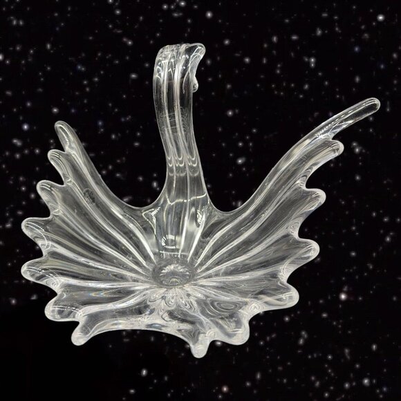 Vintage Clear Swan Crystal Glass Bowl Centerpiece French Glass Marked 9”W 7”T - Picture 7 of 13